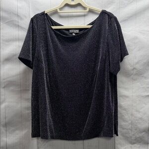 Xscape Black Shimmer Sparkly Glitter Short Sleeve Top Size 2X